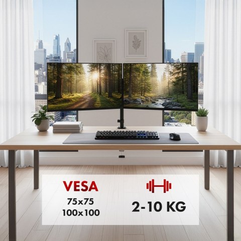 MACLEAN UCHWYT NA 2 MONITORY,SPRĘŻYNA GAZOWA, 17"-32", 2-10KG, CZARNY MC-136