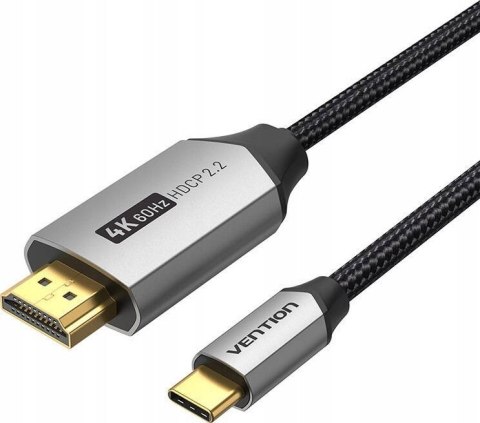 Kabel USB-C do HDMI Vention 4K@60Hz w oplocie 2m szary