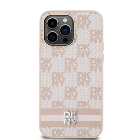 DKNY DKHCP14XPCPTSSP iPhone 14 Pro Max6.7" różowy/pink hardcase Leather Checkered Mono Pattern & Printed Stripes