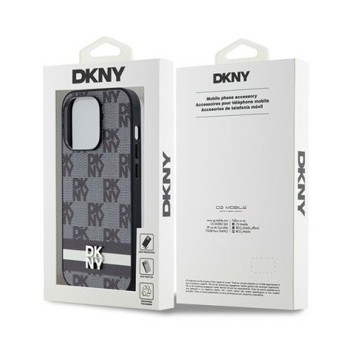 DKNY DKHCP14LPCPTSSK iPhone 14 Pro6.1" czarny/black hardcase Leather Checkered Mono Pattern & Printed Stripes