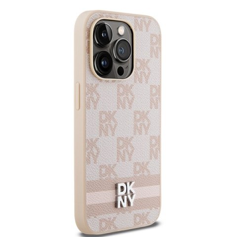 DKNY DKHCP14LPCPTSSP iPhone 14 Pro6.1" różowy/pink hardcase Leather Checkered Mono Pattern & Printed Stripes