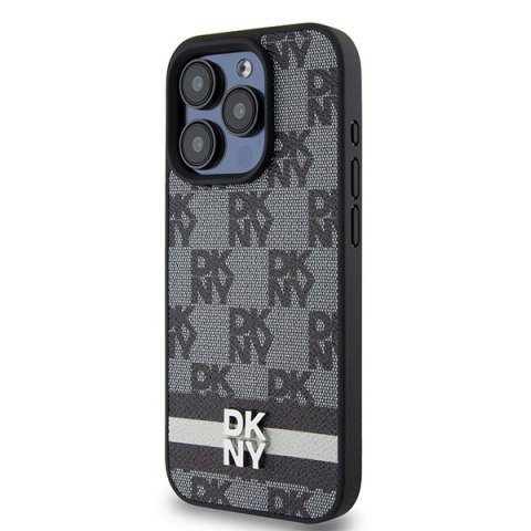 DKNY DKHCP15LPCPTSSK iPhone 15 Pro6.1" czarny/black hardcase Leather Checkered Mono Pattern & Printed Stripes
