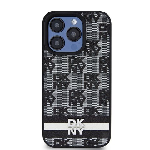 DKNY DKHCP15LPCPTSSK iPhone 15 Pro6.1" czarny/black hardcase Leather Checkered Mono Pattern & Printed Stripes