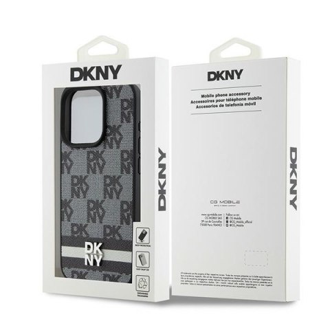 DKNY DKHCP15LPCPTSSK iPhone 15 Pro6.1" czarny/black hardcase Leather Checkered Mono Pattern & Printed Stripes