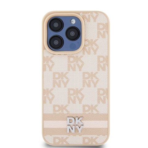 DKNY DKHCP15LPCPTSSP iPhone 15 Pro6.1" różowy/pink hardcase Leather Checkered Mono Pattern & Printed Stripes