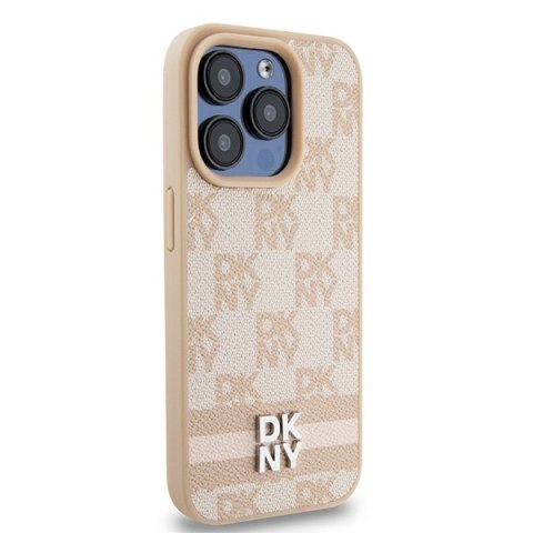 DKNY DKHCP15LPCPTSSP iPhone 15 Pro6.1" różowy/pink hardcase Leather Checkered Mono Pattern & Printed Stripes