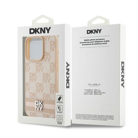 DKNY DKHCP15LPCPTSSP iPhone 15 Pro6.1" różowy/pink hardcase Leather Checkered Mono Pattern & Printed Stripes