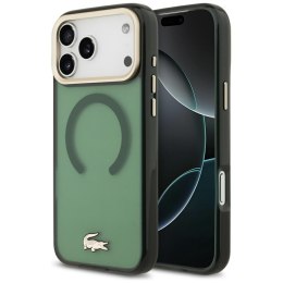 Etui Lacoste Shockproof Transparent Frosted Gold Logo MagSafe do iPhone 17 Pro Max sinople