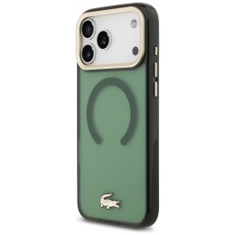 Etui Lacoste Shockproof Transparent Frosted Gold Logo MagSafe do iPhone 17 Pro Max sinople