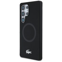 Etui Lacoste Silicone Microfiber W/ Silver Croc Logo MagSafe do Samsung Galaxy S25 Ultra czarny