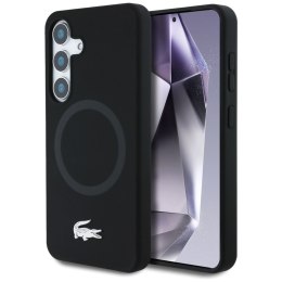 Etui Lacoste Silicone Microfiber W/ Silver Croc Logo MagSafe do Samsung Galaxy S25 czarny