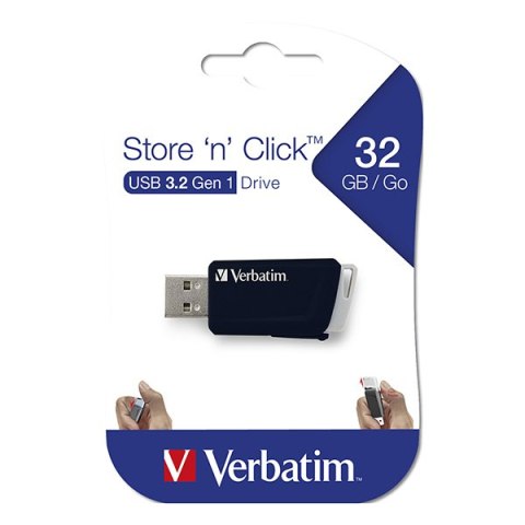 Verbatim USB flash disk, USB 3.0, 32GB, Store N Click, czarny, 49307, USB A, z wysuwanym złączem