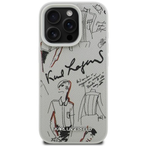 Etui Karl Lagerfeld Grained Pattern & Logo MagSafe do iPhone 16 Pro Max szary
