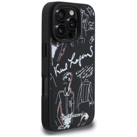 Etui Karl Lagerfeld Grained Pattern & Logo MagSafe do iPhone 16 Pro czarny