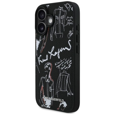 Etui Karl Lagerfeld Grained Pattern & Logo MagSafe do iPhone 16 czarny