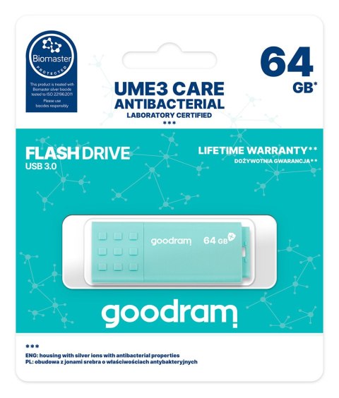Pendrive GOODRAM USB 3.0 UME3 Care 64 GB (64 GB /USB 3.0 /Miętowy )