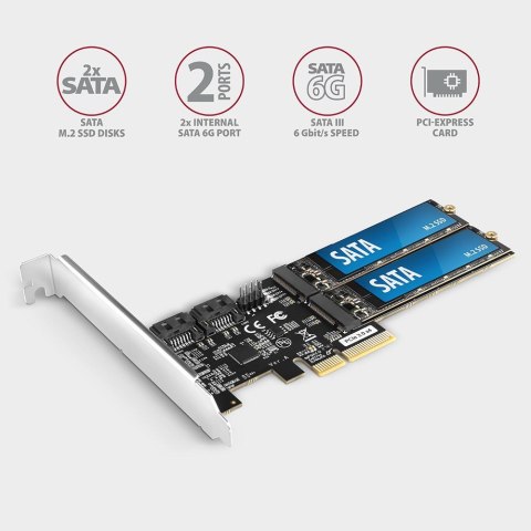 Kontroler PCIe 2x SATA 6G + 2x SATA M.2 ASMedia ASM1164 SP & LP Axagon