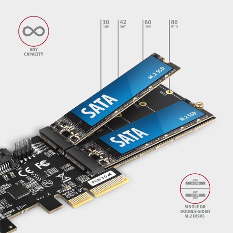 Kontroler PCIe 2x SATA 6G + 2x SATA M.2 ASMedia ASM1164 SP & LP Axagon