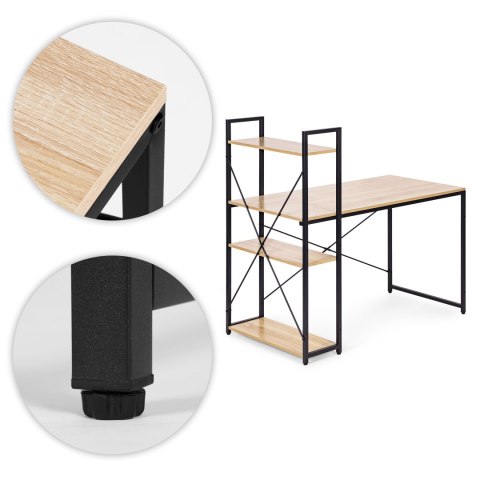 Biurko komputerowe szkolne 120x60 cm regał z 3 półkami loft jasny dąb ModernHome