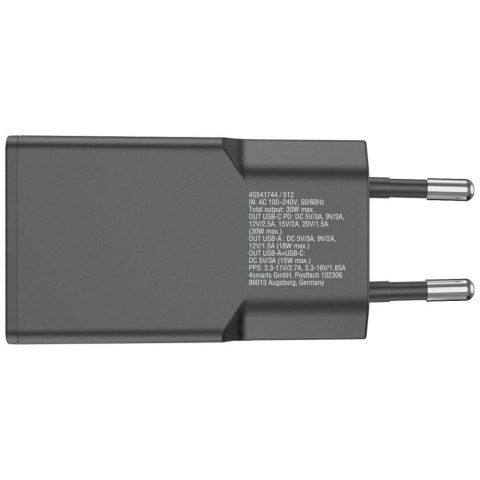 Ładowarka sieciowa 4smarts FlatPlug Duos 30W GaN USB-C/USB-A czarny