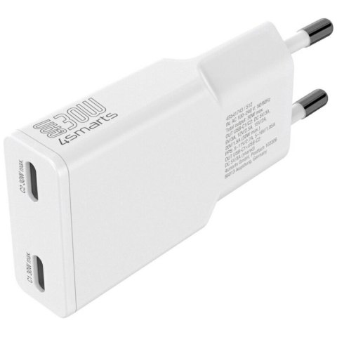 Ładowarka sieciowa 4smarts FlatPlug Slim Dual 30W GaN 2xUSB-C biały