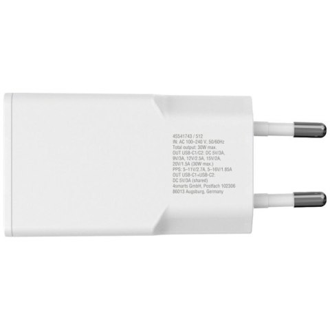Ładowarka sieciowa 4smarts FlatPlug Slim Dual 30W GaN 2xUSB-C biały