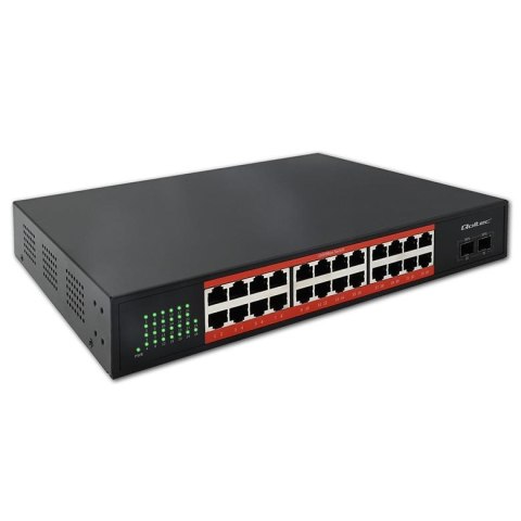 Switch niezarządzalny Qoltec przełącznik sieciowy Gigabit Ethernet PoE | 24x RJ45 | 2x SFP | 1000 Mb/s