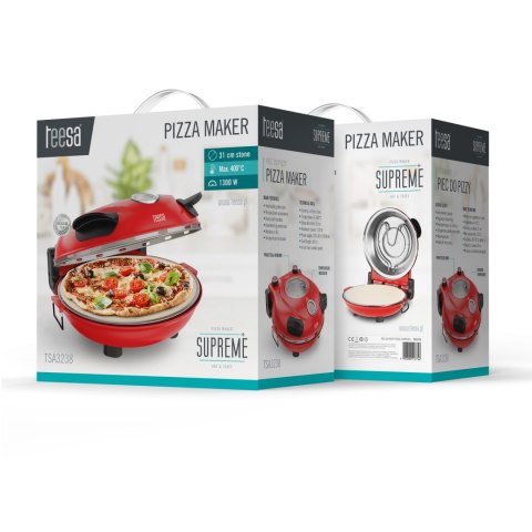 Piec do pizzy TEESA SUPREME + , 1200 W, 32 cm , okienko , wyjmowany kamień, sterowanie dwiema grzałkami