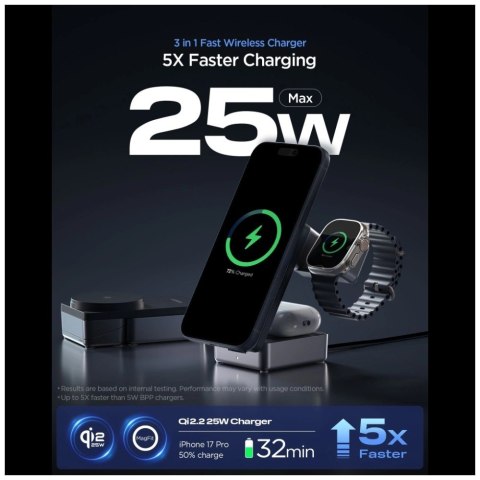 Ładowarka indukcyjna Spigen Essential EF323MQ 3w1 25W Qi2.2 MagSafe czarny