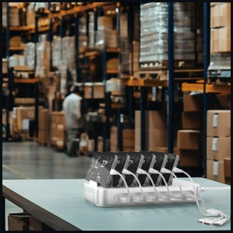 Stacja ładująca 4smarts Team 100W 5xUSB-C z zestawem 6 kabli srebrny