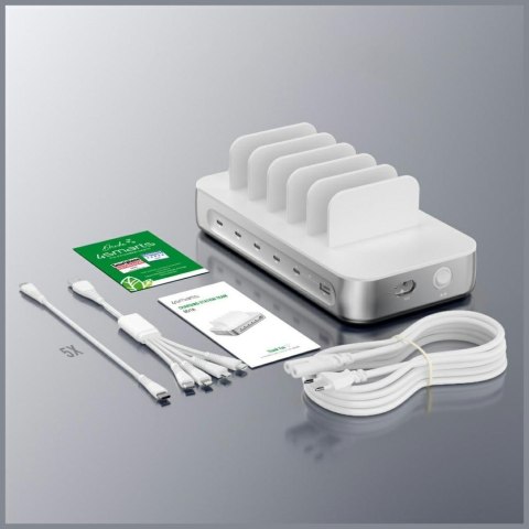 Stacja ładująca 4smarts Team 100W 5xUSB-C z zestawem 6 kabli srebrny