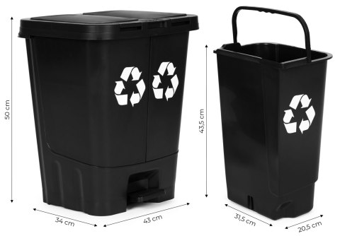 Kosz na śmieci 40L dwukomorowy pojemnik podwójny do odpadów zmieszanych segregacji czarny