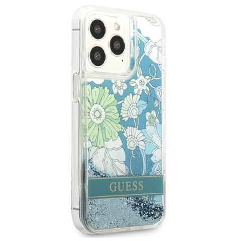 Guess GUHCP13XLFLSN iPhone 13 Pro Max 6,7" zielony/green hardcase Flower Liquid Glitter