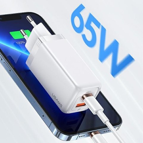 USAMS Ład. siec. 1xUSB-C+1xUSB T47 65W PD Fast Charging Super Si biały/white CC153TC02 (US-CC153)