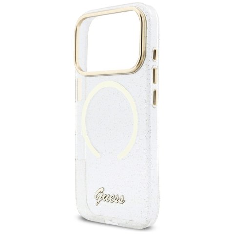Etui Guess IML Glitters Script Strap MagSafe do iPhone 17 Pro przezroczysty