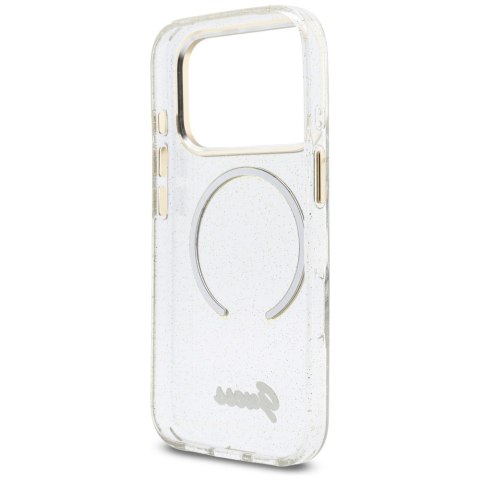 Etui Guess IML Glitters Script Strap MagSafe do iPhone 17 Pro przezroczysty