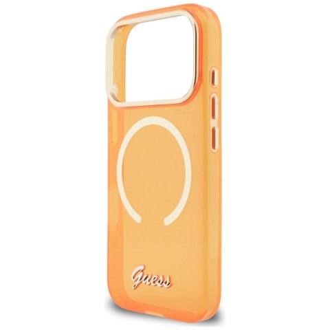 Etui Guess IML Script Metal MagSafe do iPhone 17 Pro Max pomarańczowy