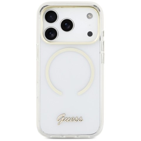 Etui Guess IML Script Metal MagSafe do iPhone 17 Pro Max przezroczysty