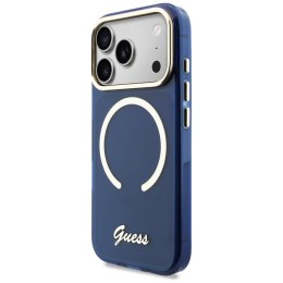 Etui Guess IML Script Metal MagSafe do iPhone 17 Pro niebieski