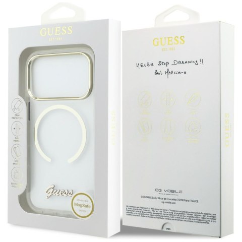 Etui Guess IML Script Metal MagSafe do iPhone 17 Pro przezroczysty