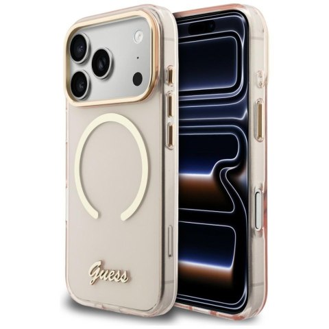 Etui Guess IML Script Metal MagSafe do iPhone 17 Pro różowy