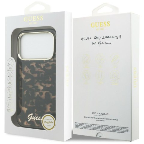 Etui Guess IML Script Metal MagSafe do iPhone 17 Pro tortoise