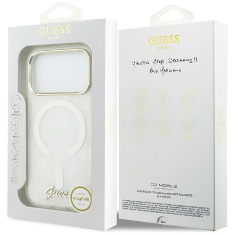 Etui Guess IML Shell Script Metal MagSafe do iPhone 17 Pro Max biały