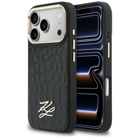 Etui Karl Lagerfeld Croco KL Script Logo MagSafe do iPhone 17 Pro Max czarny