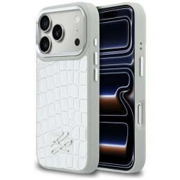 Etui Karl Lagerfeld Croco KL Script Logo MagSafe do iPhone 17 Pro Max srebrny