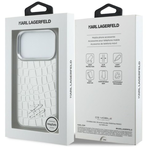 Etui Karl Lagerfeld Croco KL Script Logo MagSafe do iPhone 17 Pro Max srebrny