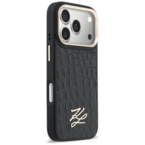 Etui Karl Lagerfeld Croco KL Script Logo MagSafe do iPhone 17 Pro czarny