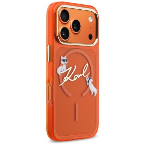 Etui Karl Lagerfeld IML Choupettes Karl Script Logo MagSafe do iPhone 17 Pro pomarańczowy