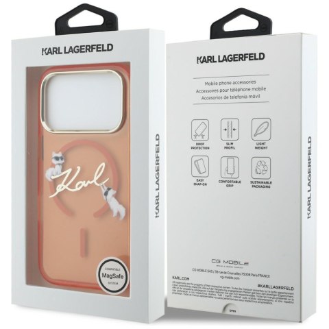 Etui Karl Lagerfeld IML Choupettes Karl Script Logo MagSafe do iPhone 17 Pro pomarańczowy