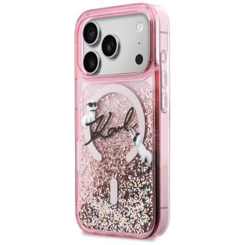 Etui Karl Lagerfeld Liquid Glitter Karl Script Logo MagSafe do iPhone 17 Pro różowy